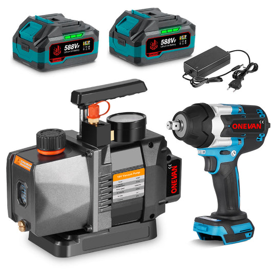 ONEVAN Vacuum Pump & 1/2 1800N¡¤m Impact Wrench Brushless Cordless 2-Pc. Combo Kit 6.0Ah