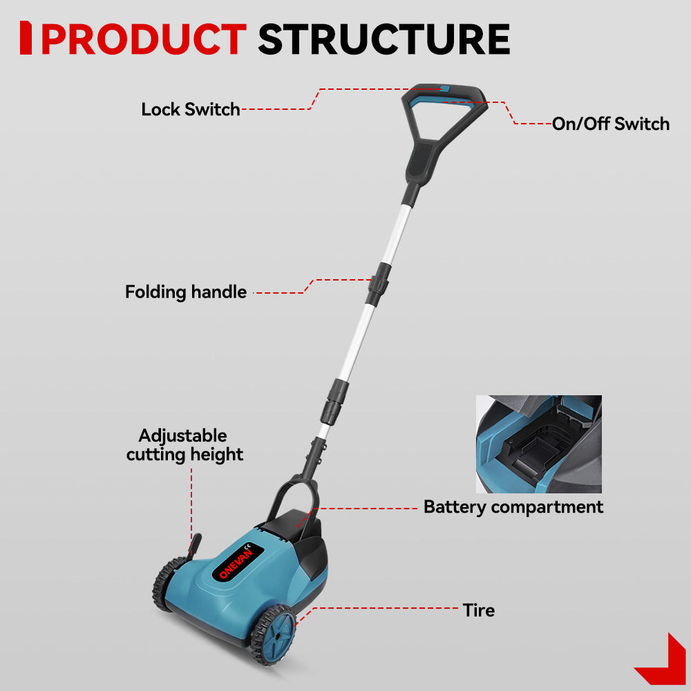 ONEVAN 4000W Brushless Cordless Lawn Mower Foldable | For Makita 18V Battery