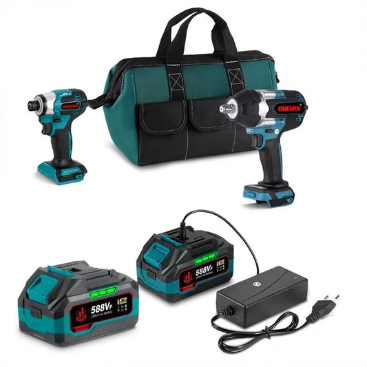 ONEVAN 1/2 Impact Wrench & 1/4 Screwdriver Brushless Cordless 2?Pc. Combo Kit 6.0Ah