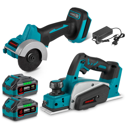 ONEVAN 18V Handheld Planer & 76mm Angle Grinder Brushless Cordless 2?Pc. Combo Kit 6.0Ah