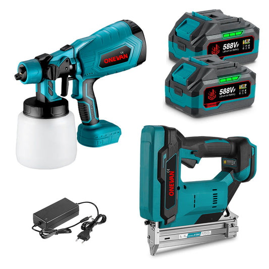 ONEVAN Paint Spray Gun & F30G Nail Gun Brushless Cordless 2?Pc. Combo Kit 6.0Ah