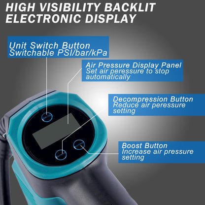 ONEVAN High Pressure Cordless Car Inflator Pump With Digital Display | For Makita 18V Battery